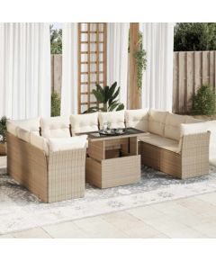 vidaXL vidaXL 10-cz. zestaw mebli ogrodowych z poduszkami, beżowy, polirattan Dārza mēbeļu komplekti
