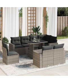 vidaXL vidaXL 9-cz. zestaw mebli ogrodowych z poduszkami, szary, polirattan Dārza mēbeļu komplekti