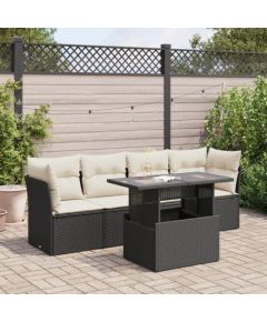 vidaXL vidaXL 5-cz. zestaw wypoczynkowy do ogrodu, poduszki, czarny rattan PE Dārza mēbeļu komplekti