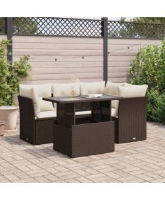 vidaXL vidaXL 5-cz. zestaw mebli ogrodowych z poduszkami, brązowy, polirattan Dārza mēbeļu komplekti