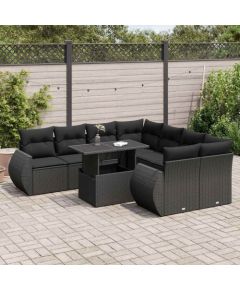 vidaXL vidaXL 9-cz. zestaw wypoczynkowy do ogrodu, z poduszkami, czarny Dārza mēbeļu komplekti