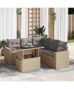 vidaXL 6-cz. zestaw mebli ogrodowych z poduszkami, beżowy, polirattan Dārza mēbeļu komplekti