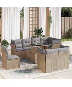 vidaXL vidaXL 9-cz. zestaw mebli ogrodowych z poduszkami, beżowy, polirattan Dārza mēbeļu komplekti