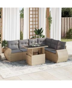 vidaXL vidaXL 7-cz. zestaw wypoczynkowy do ogrodu, z poduszkami, beżowy Dārza mēbeļu komplekti