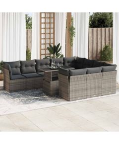 vidaXL vidaXL 11-cz. zestaw mebli ogrodowych z poduszkami, szary rattan PE Dārza mēbeļu komplekti