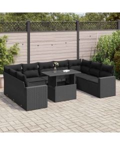 vidaXL vidaXL 10-cz. zestaw wypoczynkowy do ogrodu, z poduszkami, czarny Dārza mēbeļu komplekti