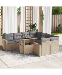 vidaXL vidaXL 9-cz. zestaw mebli ogrodowych z poduszkami, beżowy, polirattan Dārza mēbeļu komplekti