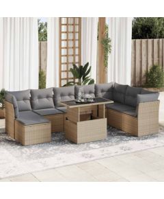 vidaXL vidaXL 9-cz. zestaw mebli ogrodowych z poduszkami, beżowy, polirattan Dārza mēbeļu komplekti