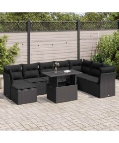 vidaXL vidaXL 9-cz. zestaw wypoczynkowy do ogrodu, z poduszkami, czarny Dārza mēbeļu komplekti