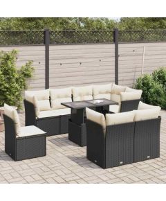 vidaXL vidaXL 9-cz. zestaw wypoczynkowy do ogrodu, z poduszkami, czarny Dārza mēbeļu komplekti