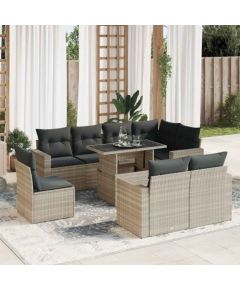 vidaXL vidaXL 9-cz. zestaw mebli ogrodowych, poduszki, jasnoszary polirattan Dārza mēbeļu komplekti