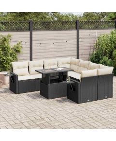 vidaXL vidaXL 9-cz. zestaw wypoczynkowy do ogrodu, z poduszkami, czarny Dārza mēbeļu komplekti