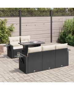 vidaXL vidaXL 6-cz. zestaw mebli ogrodowych z poduszkami, czarny polirattan Dārza mēbeļu komplekti