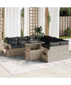 vidaXL vidaXL 9-cz. zestaw mebli ogrodowych, poduszki, jasnoszary polirattan Dārza mēbeļu komplekti