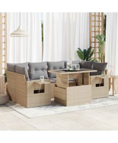 vidaXL vidaXL 7-cz. zestaw wypoczynkowy do ogrodu, z poduszkami, beżowy Dārza mēbeļu komplekti