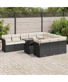 vidaXL vidaXL 11-cz. zestaw wypoczynkowy do ogrodu, poduszki czarny rattan PE Dārza mēbeļu komplekti