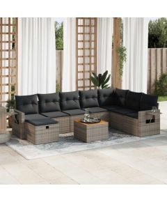 vidaXL vidaXL 9-cz. zestaw mebli ogrodowych z poduszkami, szary, polirattan Dārza mēbeļu komplekti