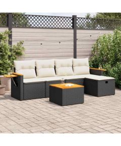 vidaXL vidaXL 6-cz. zestaw mebli ogrodowych z poduszkami, czarny polirattan Dārza mēbeļu komplekti