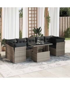 vidaXL vidaXL 8-cz. zestaw mebli ogrodowych z poduszkami, szary, polirattan Dārza mēbeļu komplekti