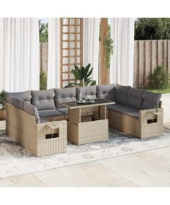 vidaXL vidaXL 10-cz. zestaw mebli ogrodowych z poduszkami, beżowy, polirattan Dārza mēbeļu komplekti