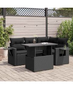 vidaXL vidaXL 5-cz. zestaw wypoczynkowy do ogrodu, poduszki, czarny rattan PE Dārza mēbeļu komplekti