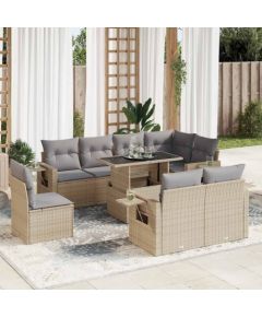 vidaXL vidaXL 9-cz. zestaw mebli ogrodowych z poduszkami, beżowy, polirattan Dārza mēbeļu komplekti