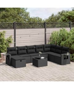 vidaXL vidaXL 9-cz. zestaw wypoczynkowy do ogrodu, z poduszkami, czarny Dārza mēbeļu komplekti