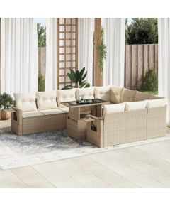 vidaXL vidaXL 11-cz. zestaw mebli ogrodowych z poduszkami, beżowy, polirattan Dārza mēbeļu komplekti