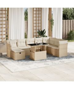 vidaXL 9-cz. zestaw mebli ogrodowych z poduszkami, beżowy, polirattan Dārza mēbeļu komplekti