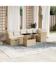 vidaXL 8-cz. zestaw mebli ogrodowych z poduszkami, beżowy, polirattan Dārza mēbeļu komplekti