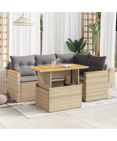 vidaXL 5-cz. zestaw mebli z poduszkami, beżowy, rattan PE i akacja Dārza mēbeļu komplekti