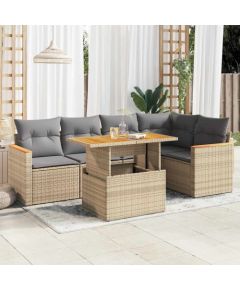 vidaXL 5-cz. zestaw mebli z poduszkami, beżowy, rattan PE i akacja Dārza mēbeļu komplekti