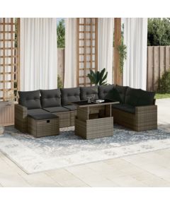 vidaXL 9-cz. zestaw mebli ogrodowych z poduszkami, szary, polirattan Dārza mēbeļu komplekti