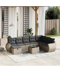 vidaXL 9-cz. zestaw mebli ogrodowych z poduszkami, szary, polirattan Dārza mēbeļu komplekti