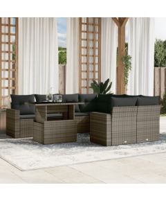 vidaXL 9-cz. zestaw mebli ogrodowych z poduszkami, szary, polirattan Dārza mēbeļu komplekti