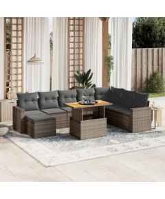 vidaXL 9-cz. zestaw mebli ogrodowych z poduszkami, szary, polirattan Dārza mēbeļu komplekti