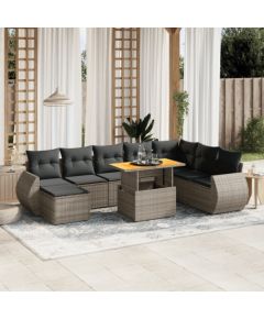 vidaXL 9-cz. zestaw mebli ogrodowych z poduszkami, szary, polirattan Dārza mēbeļu komplekti