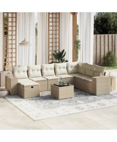 vidaXL 9-cz. zestaw mebli ogrodowych z poduszkami, beżowy, polirattan Dārza mēbeļu komplekti