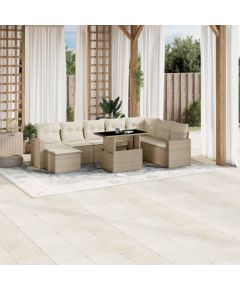 vidaXL 9-cz. zestaw mebli ogrodowych z poduszkami, beżowy, polirattan Dārza mēbeļu komplekti