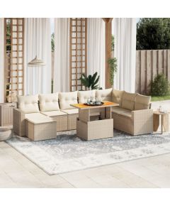 vidaXL 9-cz. zestaw mebli ogrodowych z poduszkami, beżowy, polirattan Dārza mēbeļu komplekti