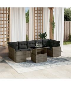 vidaXL 8-cz. zestaw mebli ogrodowych z poduszkami, szary, polirattan Dārza mēbeļu komplekti