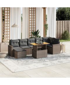 vidaXL 8-cz. zestaw mebli ogrodowych z poduszkami, szary, polirattan Dārza mēbeļu komplekti