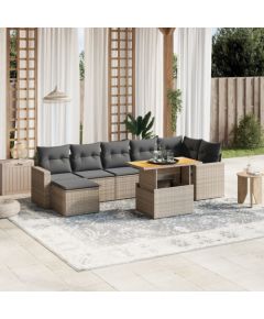 vidaXL 8-cz. zestaw mebli ogrodowych z poduszkami, szary, polirattan Dārza mēbeļu komplekti