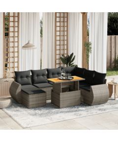 vidaXL 8-cz. zestaw mebli ogrodowych z poduszkami, szary, polirattan Dārza mēbeļu komplekti