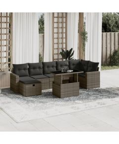 vidaXL 8-cz. zestaw mebli ogrodowych z poduszkami, szary, polirattan Dārza mēbeļu komplekti