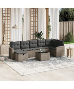 vidaXL 8-cz. zestaw mebli ogrodowych z poduszkami, szary, polirattan Dārza mēbeļu komplekti