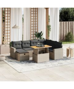 vidaXL 8-cz. zestaw mebli ogrodowych z poduszkami, szary, polirattan Dārza mēbeļu komplekti