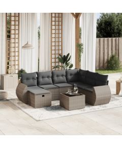 vidaXL 8-cz. zestaw mebli ogrodowych z poduszkami, szary, polirattan Dārza mēbeļu komplekti