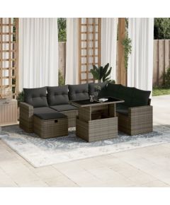 vidaXL 8-cz. zestaw mebli ogrodowych z poduszkami, szary, polirattan Dārza mēbeļu komplekti