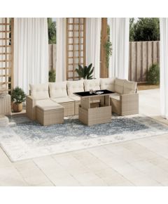 vidaXL 8-cz. zestaw mebli ogrodowych z poduszkami, beżowy, polirattan Dārza mēbeļu komplekti